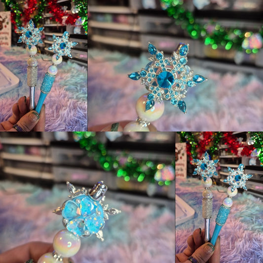 Blue Spinning Snowflake Pens